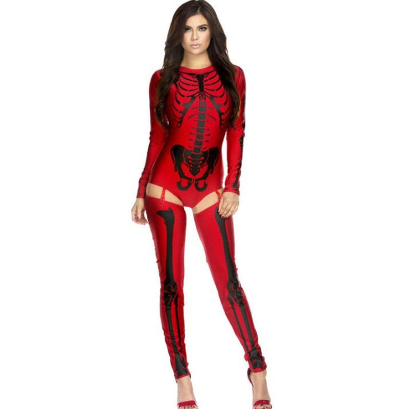 Halloween-skeletkostuum outfit met bodysuit en overknee-legging voor feest
