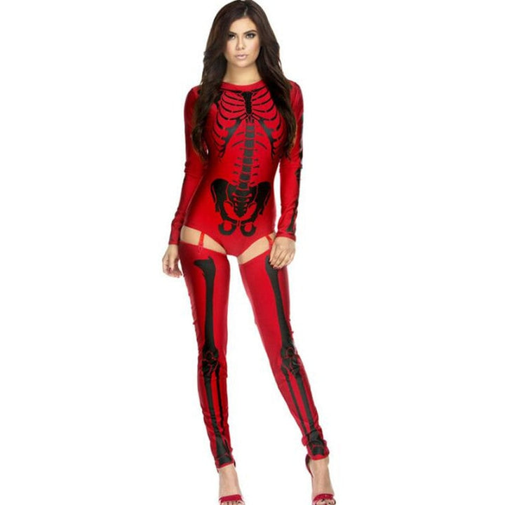 Halloween-skeletkostuum outfit met bodysuit en overknee-legging voor feest