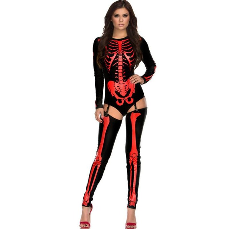 Halloween-skeletkostuum outfit met bodysuit en overknee-legging voor feest