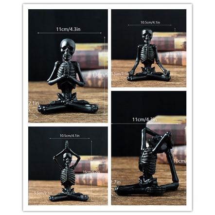 Halloween skelet in yogahouding, figuurtje van hars, spookachtige bureaudecoratie