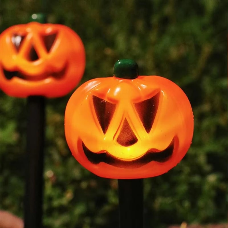 Halloween zonne-energie padverlichting met pompoen jack-o'-lantern-prikkers buitendecoratie set van 5