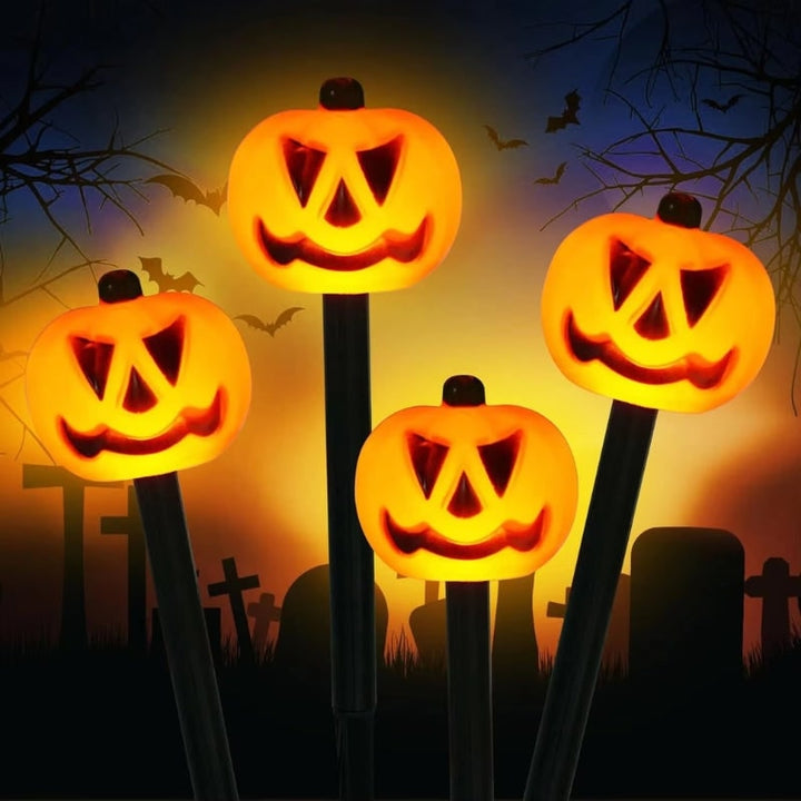 Halloween zonne-energie padverlichting met pompoen jack-o'-lantern-prikkers buitendecoratie set van 5
