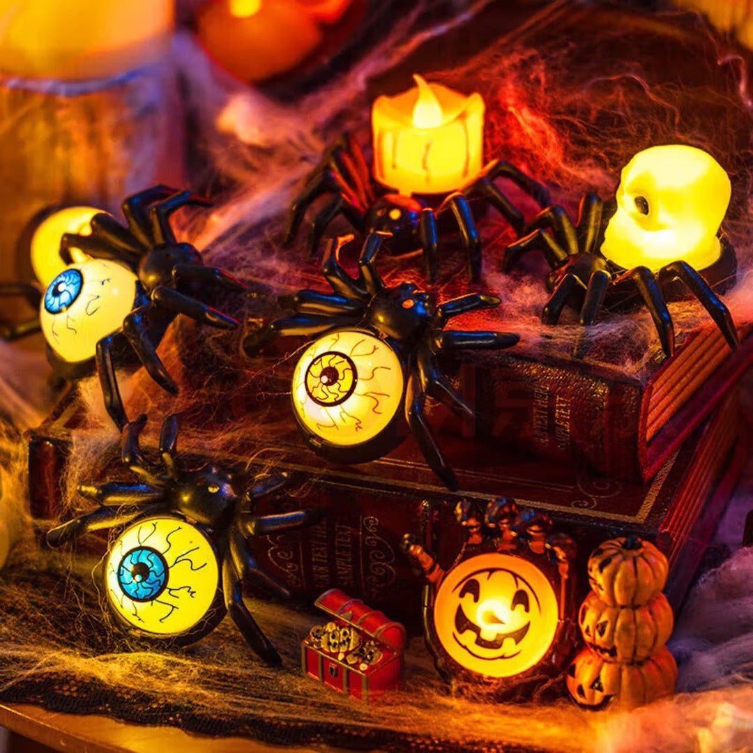 Halloween spinnen-theelichtjes met ledkaarsen op batterijen, vlamloze houder, decoratie