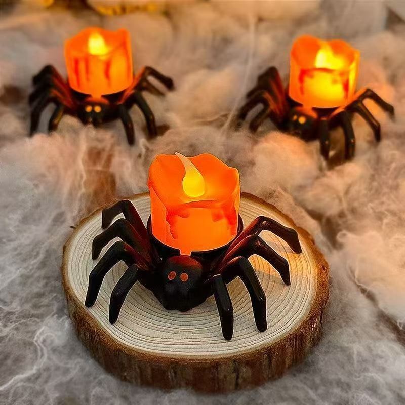Halloween spinnen-theelichtjes met ledkaarsen op batterijen, vlamloze houder, decoratie