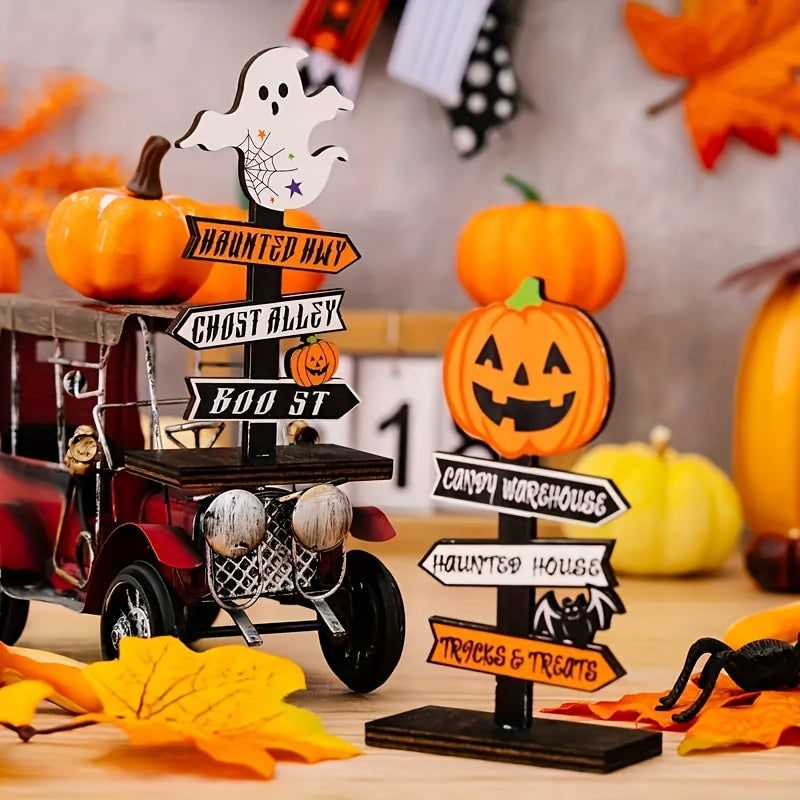 Halloween-tafeldecoratie met richtingbord voor eetkamer en hal, decoratie voor op tafel