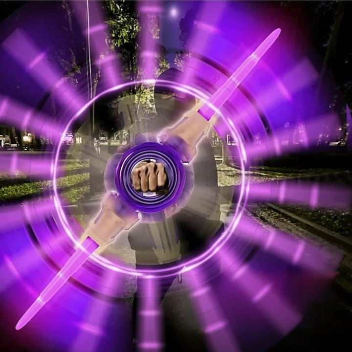 Halloween speelgoedzwaard met licht, dubbelzijdig, met uitschuifbare LED-bladen en draaiende handgreep