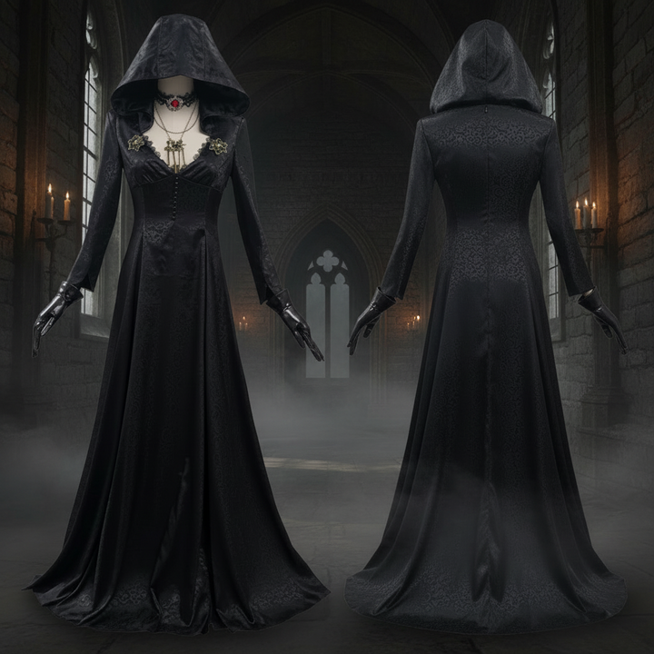 Halloween vampierkostuum gotische jurk outfit met capuchon en choker