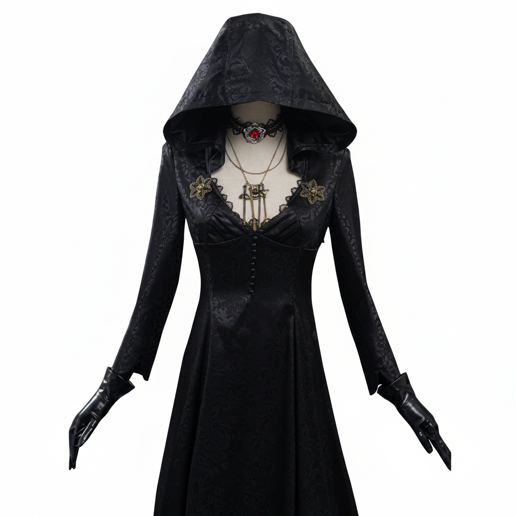 Halloween vampierkostuum gotische jurk outfit met capuchon en choker