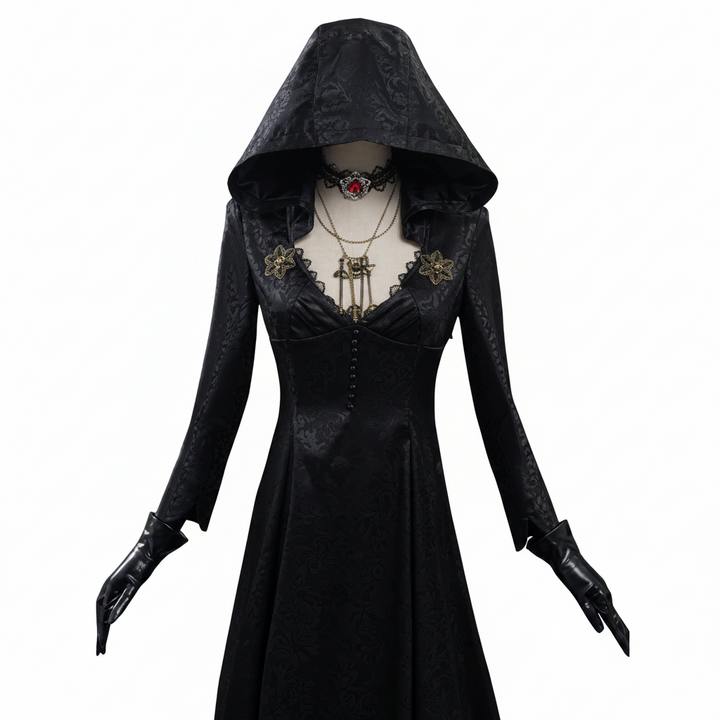 Halloween vampierkostuum gotische jurk outfit met capuchon en choker