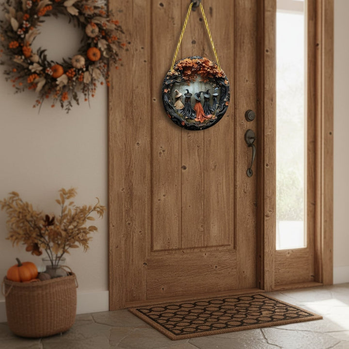 Halloween-wanddecoratiepaneel met 3D-heksenreliëf voor badkamer, keuken en slaapkamer, hout