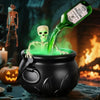 Halloween-heksenketel-decoratie met mistmachine, ledverlichting en zwevend flesje als decorstuk