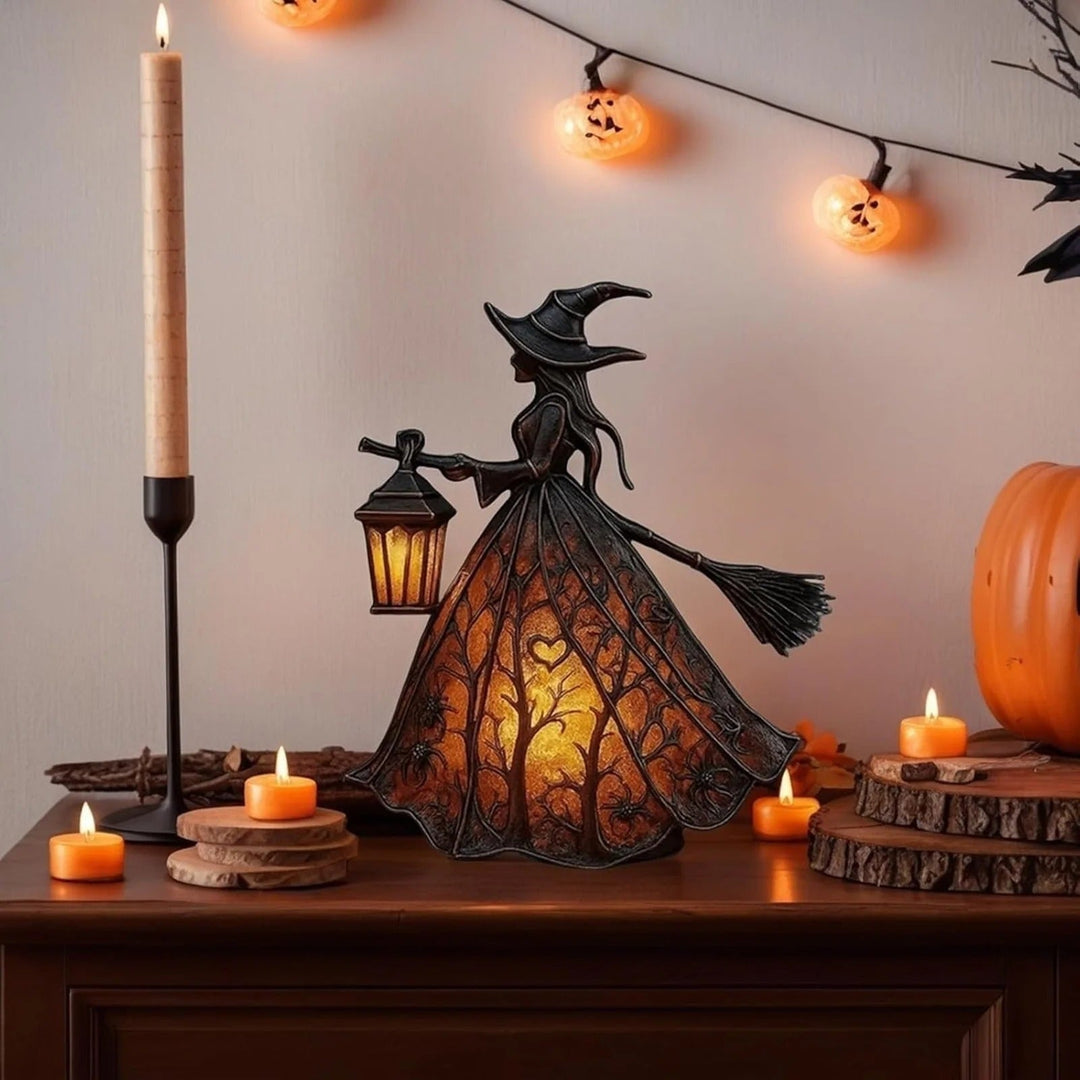 Halloween heksendecoratie beeldje met led-lantaarnlicht voor feest