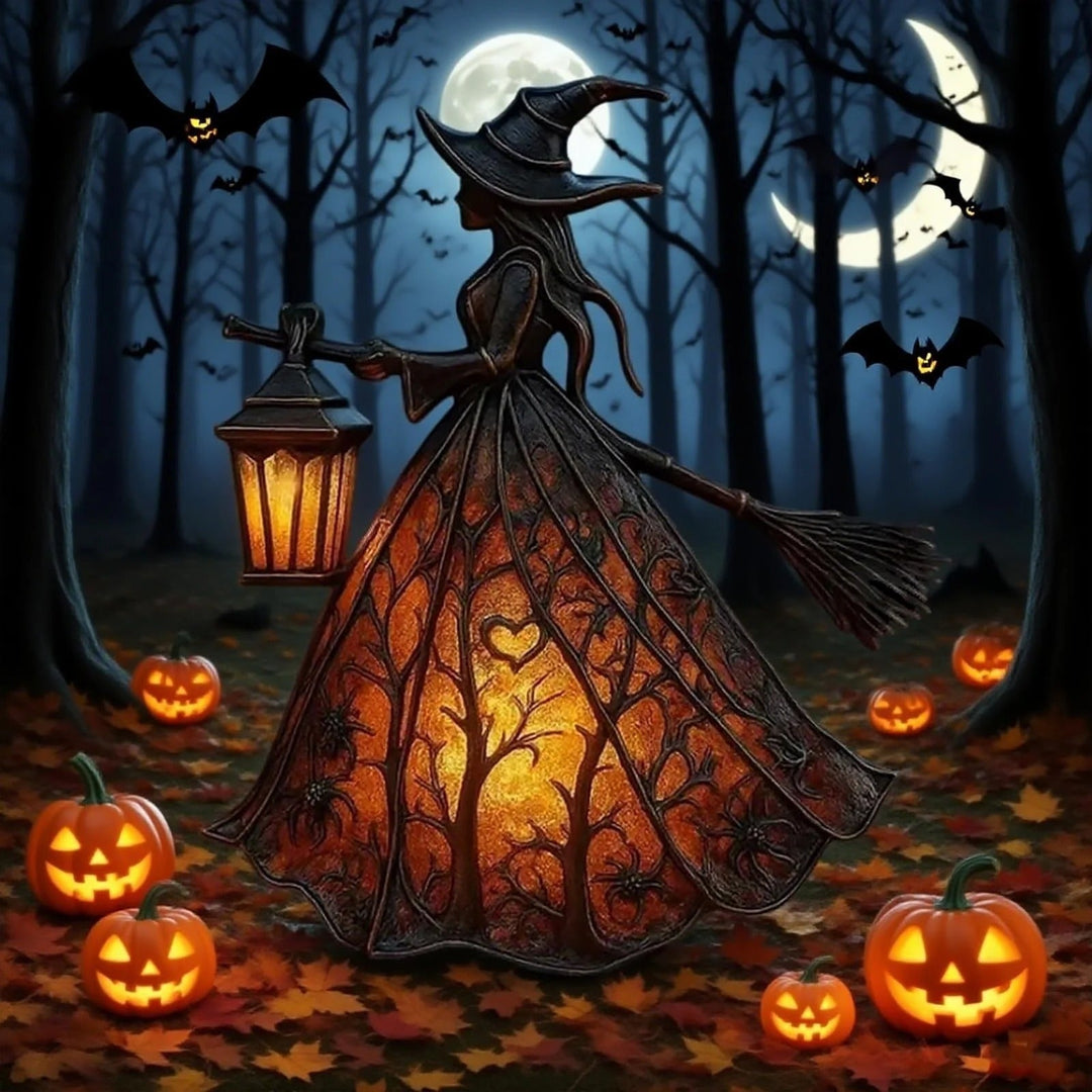 Halloween heksendecoratie beeldje met led-lantaarnlicht voor feest