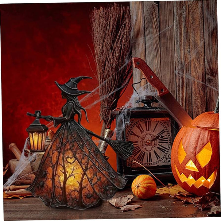 Halloween heksendecoratie beeldje met led-lantaarnlicht voor feest