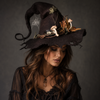 Halloween heksenhoed met versierde bosdetails en grillige gekrulde punt heksen