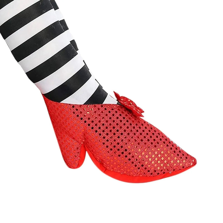 Halloween heksenbenen decoratie deurstopper met gestreepte pluche en rode pailletten schoenen voor feestdecoratie
