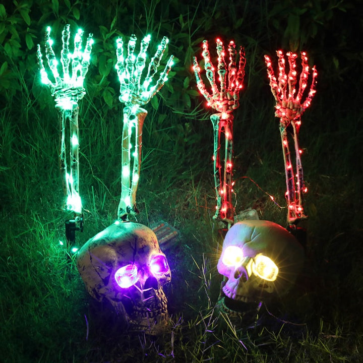 Halloween tuindecoratie skeletbord met grondpennen, LED-verlichting, buitenrekwisiet