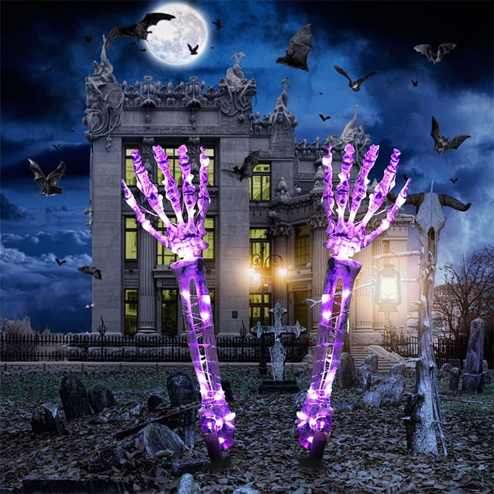 Halloween tuindecoratie skeletbord met grondpennen, LED-verlichting, buitenrekwisiet