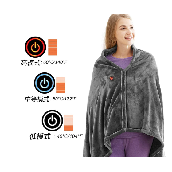 Verwarmde deken elektrische sjaal met USB-voeding 3 warmtestanden en pluche fleece omslagdoek
