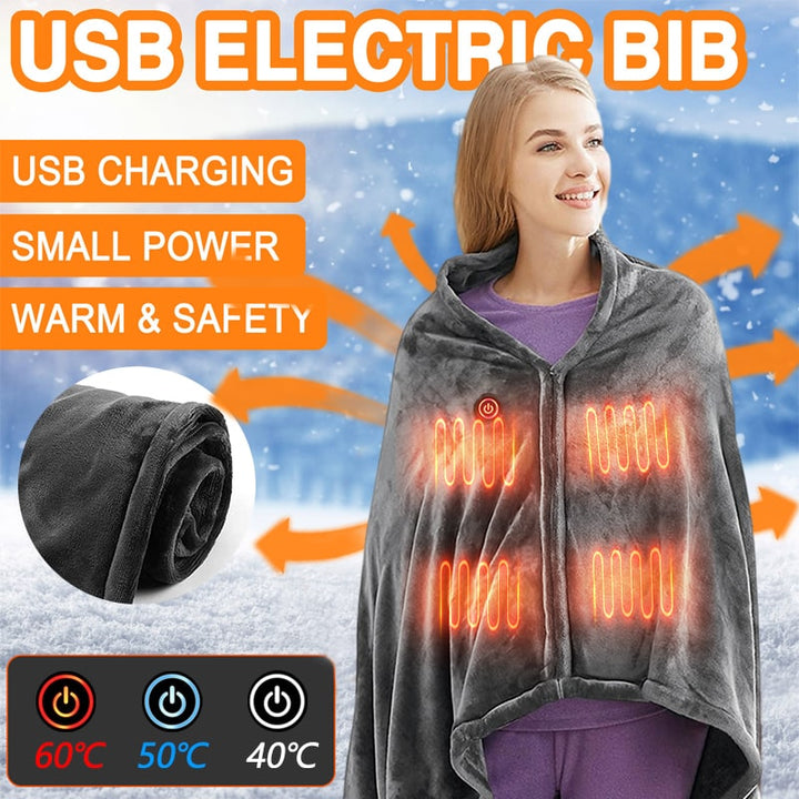 Verwarmde deken elektrische sjaal met USB-voeding 3 warmtestanden en pluche fleece omslagdoek