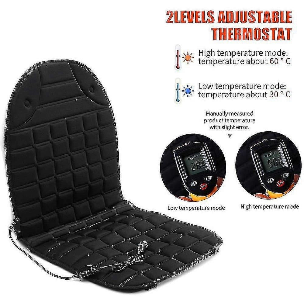 Verwarmde autostoelhoes en zitkussen met rugsteun, 12V, gewatteerd met twee warmtestanden