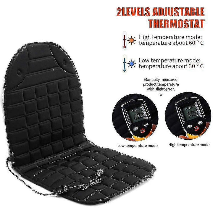 Verwarmde autostoelhoes en zitkussen met rugsteun, 12V, gewatteerd met twee warmtestanden