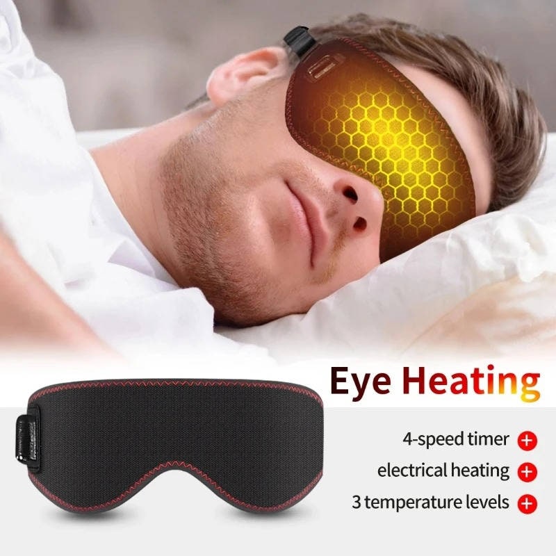 Verwarmd oogmasker voor slaap en eronder met verstelbare elastische band en USB-voeding, verwarmbaar