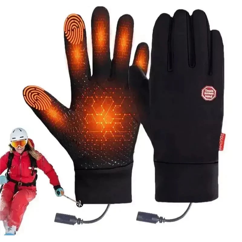 Verwarmde winter thermohandschoenen met touchscreen-vingertoppen en rits op de rug