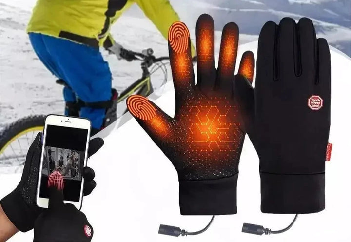 Verwarmde winter thermohandschoenen met touchscreen-vingertoppen en rits op de rug