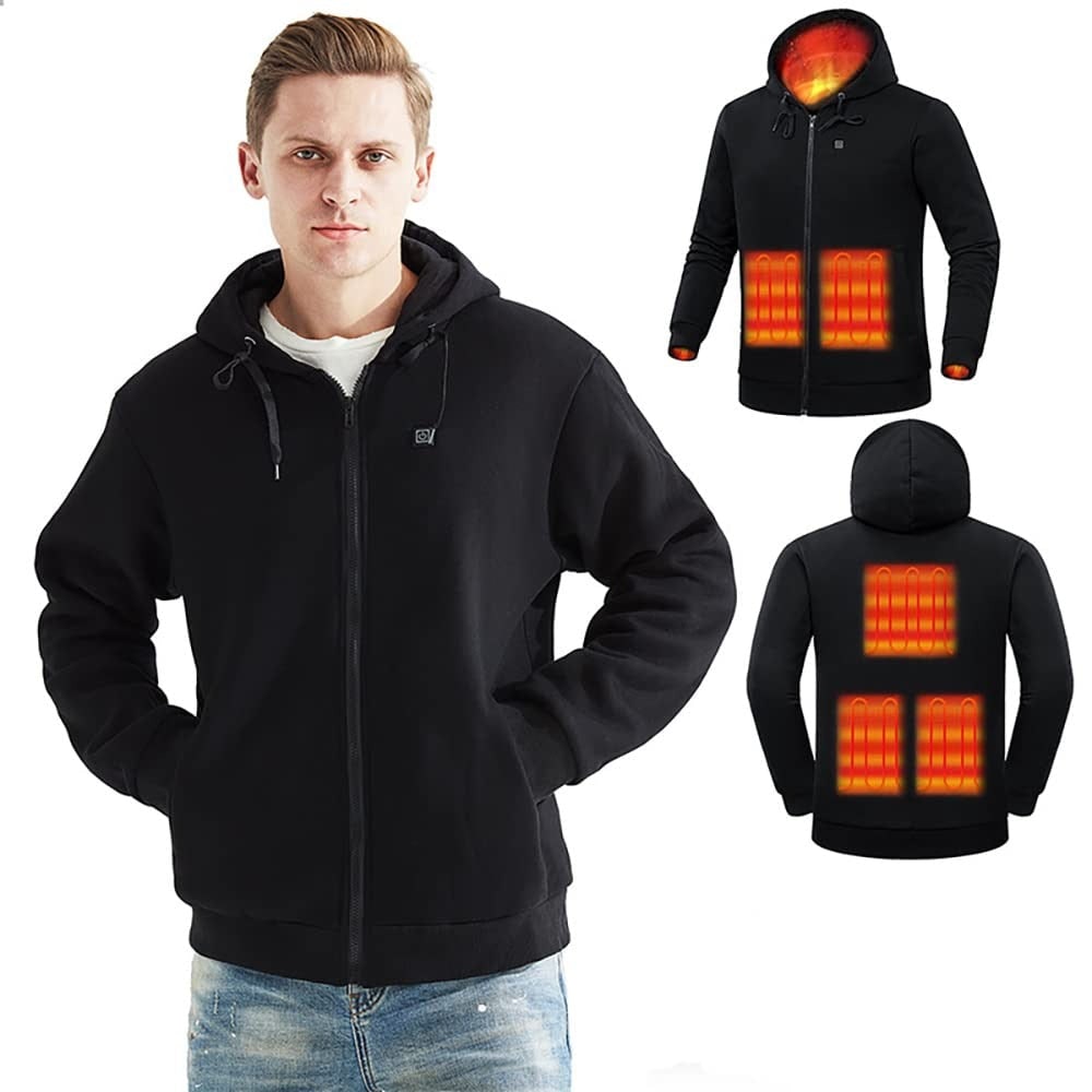 Verwarmde jas en hoodie met USB-verwarmingszones en trekkoordcapuchon