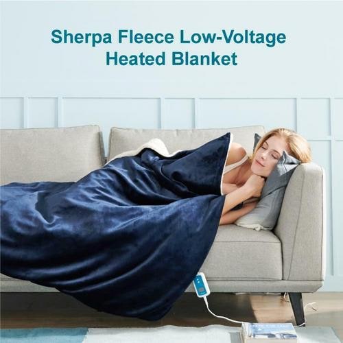 Verwarmde plaid met sherpa-fleecevoering, elektrische flanel met automatische uitschakeltimer
