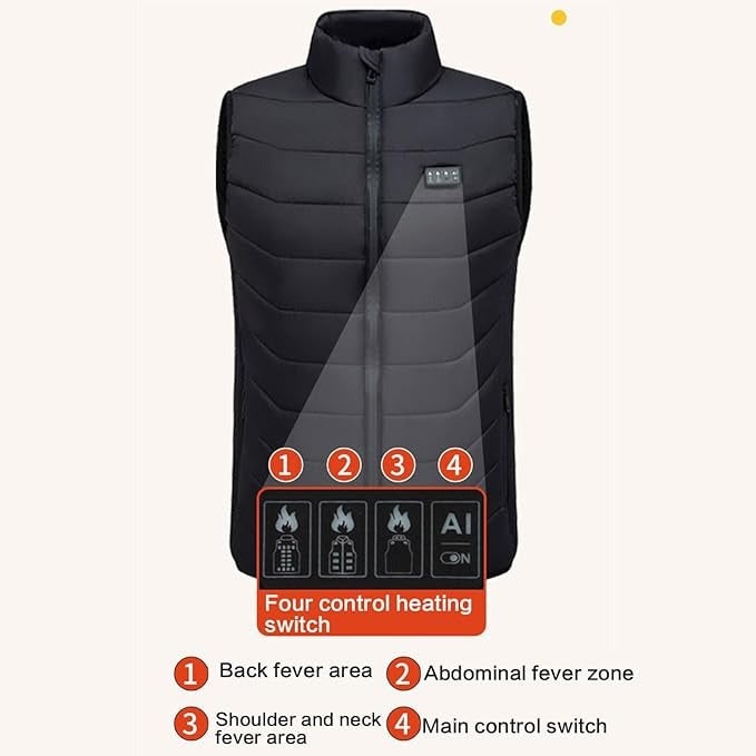 Verwarmd bodywarmer met oplaadbare USB-accu, gequilt ontwerp en meerdere verwarmingszones