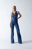 Rugloze denim jumpsuit voor dames met hartuitsnijding – Sakura