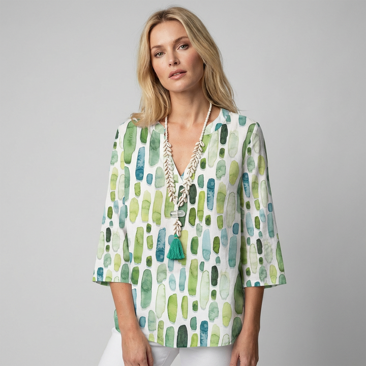 Geometrische V-hals 3-kwart Mouwen Blouse - Zayda