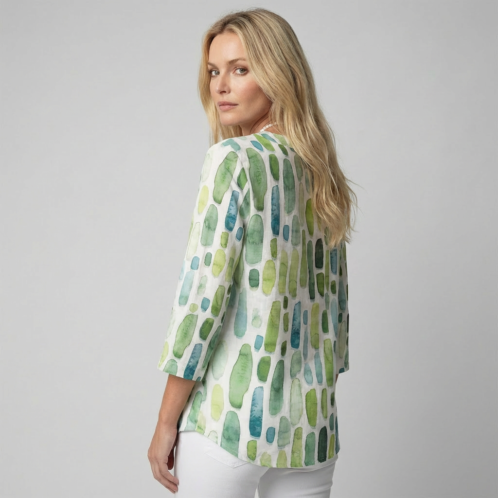 Geometrische V-hals 3-kwart Mouwen Blouse - Zayda