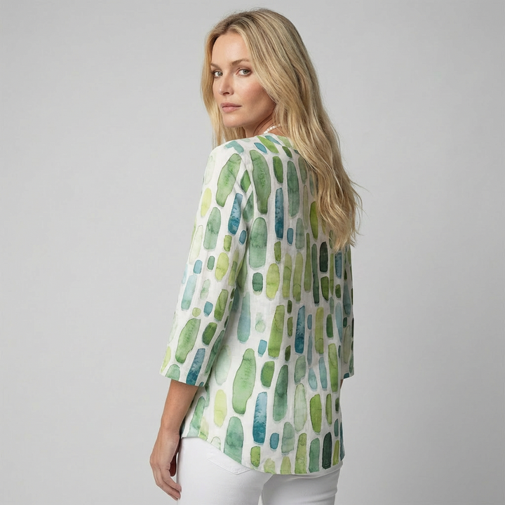 Geometrische V-hals 3-kwart Mouwen Blouse - Zayda