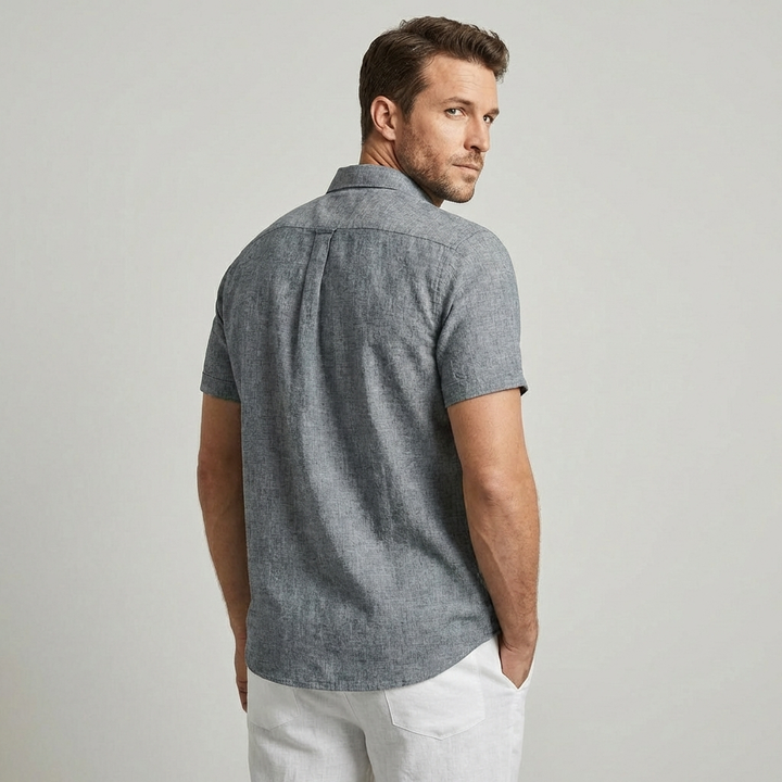 Overhemd heren met korte mouwen van katoen en linnen - Luca