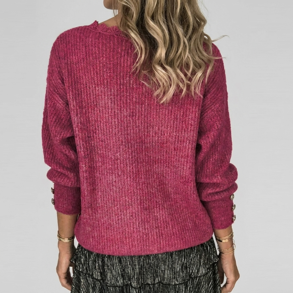 Zomerse V-hals Blouse met Opengewerkt Detail