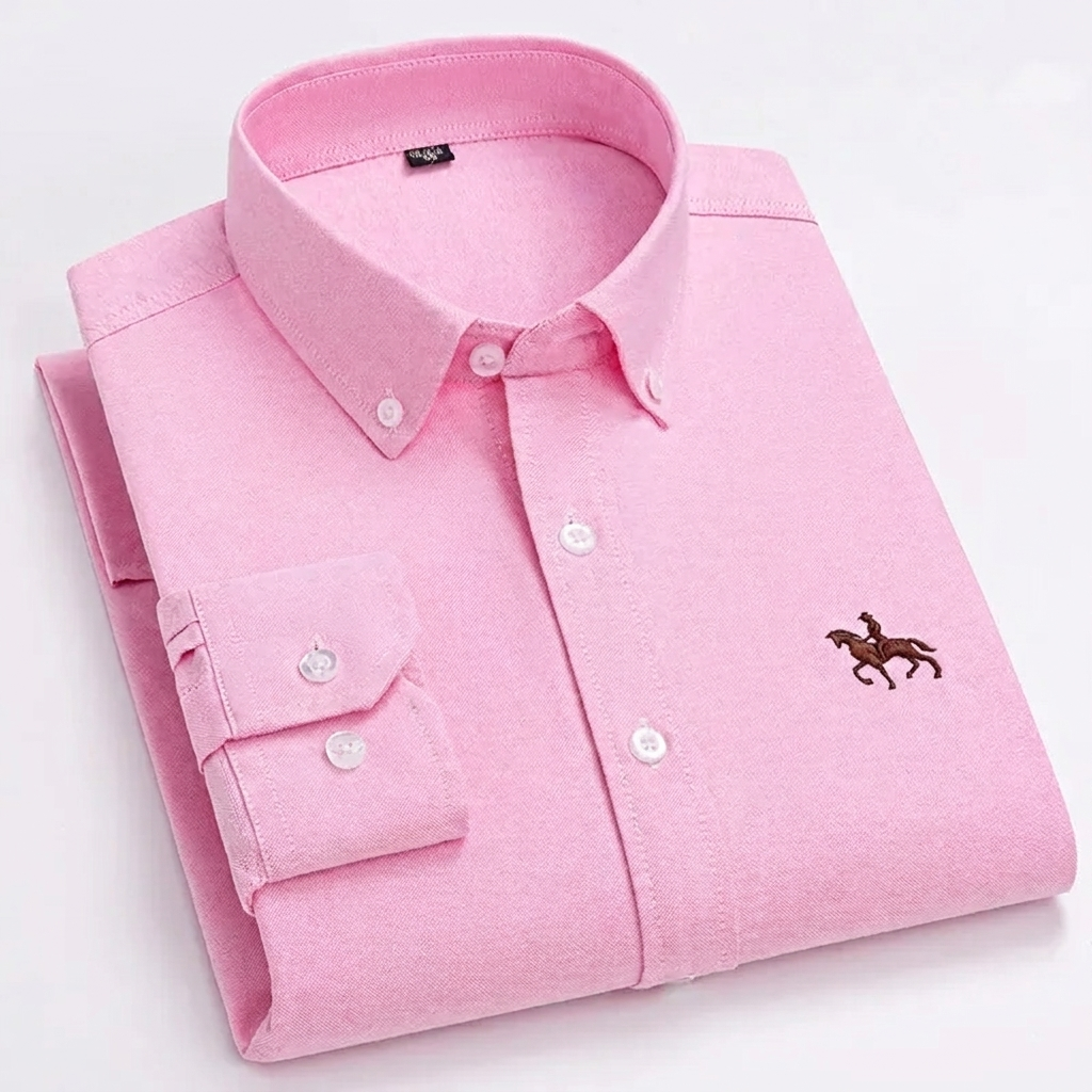 100% Katoenen Oxford Overhemd met Geborduurd Paarddesign
