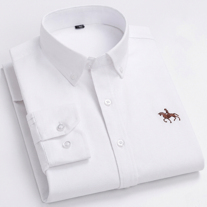 100% Katoenen Oxford Overhemd met Geborduurd Paarddesign