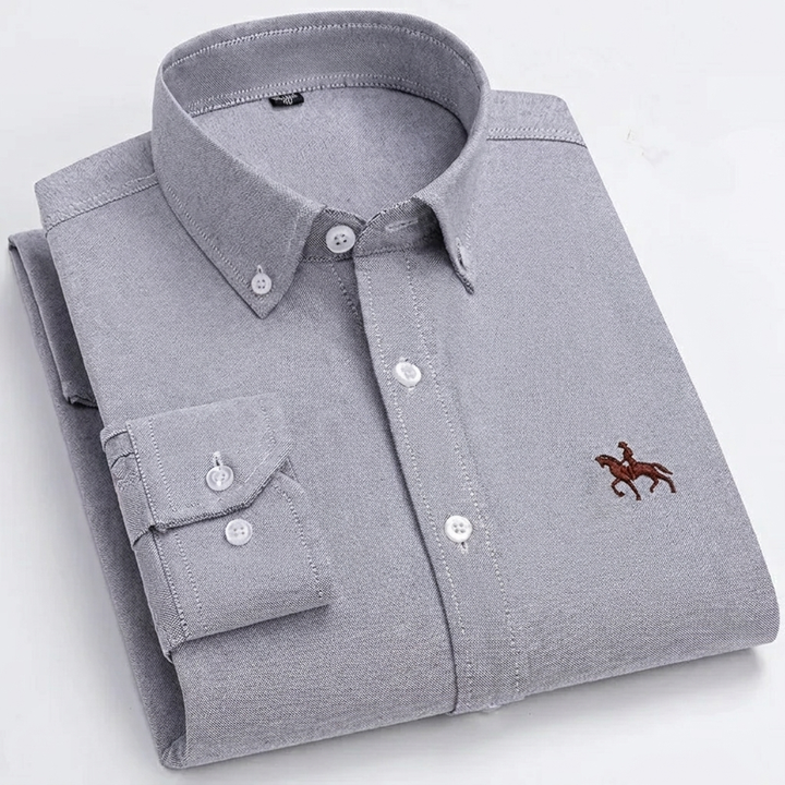 100% Katoenen Oxford Overhemd met Geborduurd Paarddesign