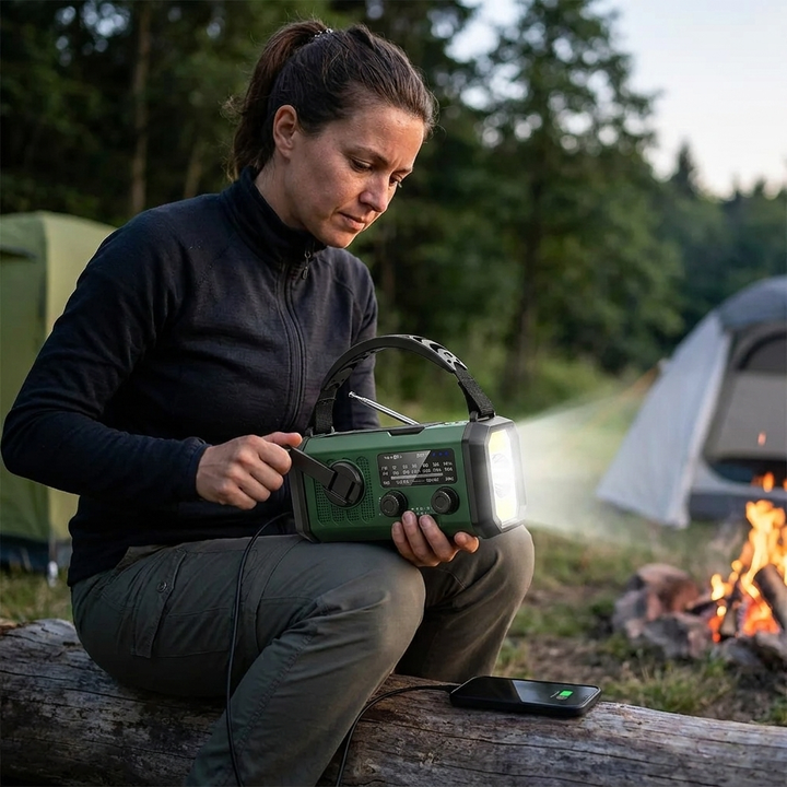 10000 mAh Noodradio met Zonne‑energie, Handdynamo, AM/FM & SOS‑alarm