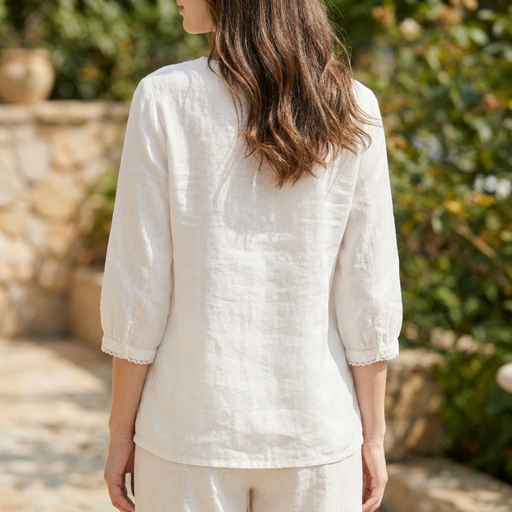 Dames Geborduurde Ronde Hals Blouse