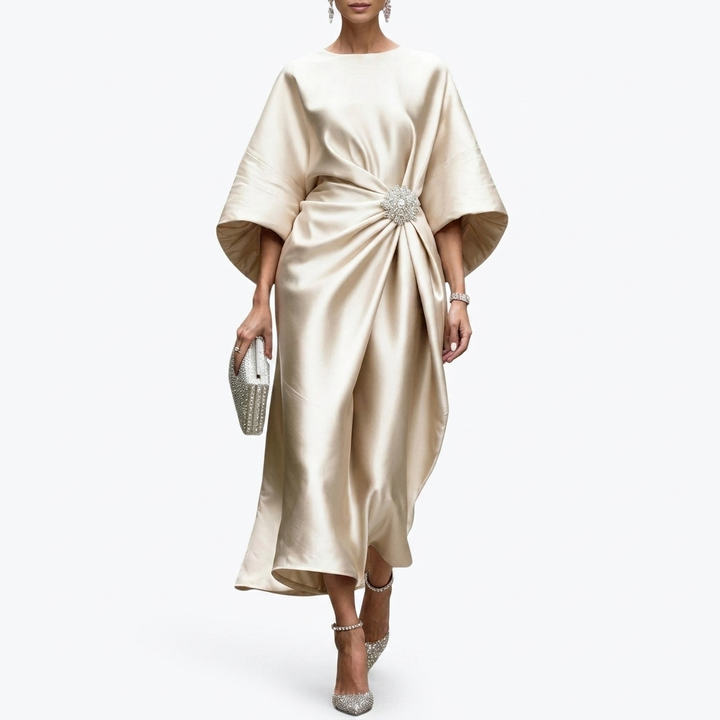 Elegante gedrapeerde midi-jurk