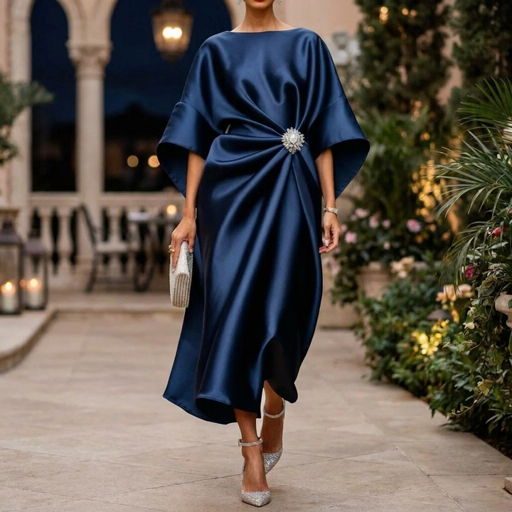 Elegante gedrapeerde midi-jurk
