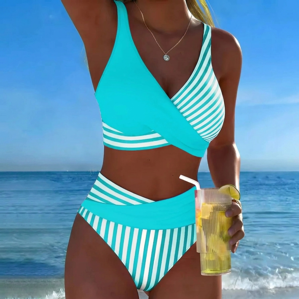 Bikini met Gekruiste V‑Hals & Hoge Taille