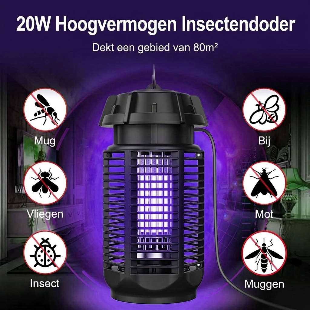 Elektrische insectenverdelger met 20W UV-licht en 4200V netspanning, IPX4 waterdicht
