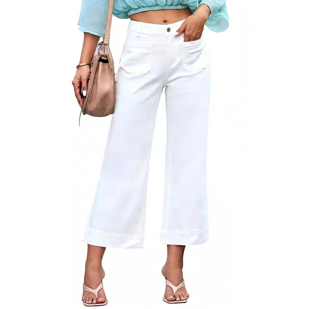 Casual Chic Hoge Taille Rechte Brede Pijpen Jeans