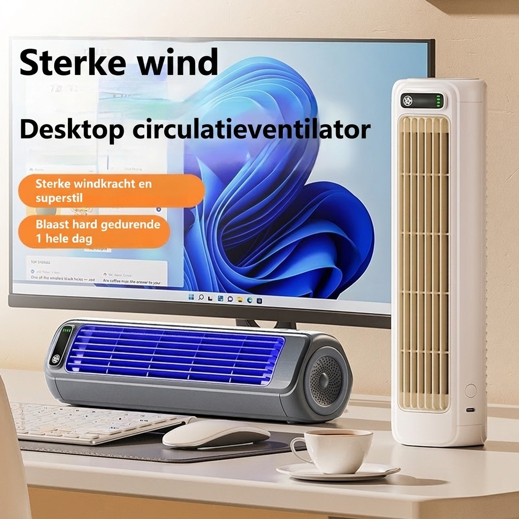Draagbare Stille USB-Ventilator met Grote Luchtstroom en 2000mAh Accu