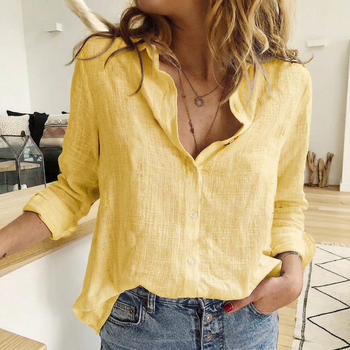 Dames Effen Blouse met Klassieke Kraag en Comfortabele Pasvorm